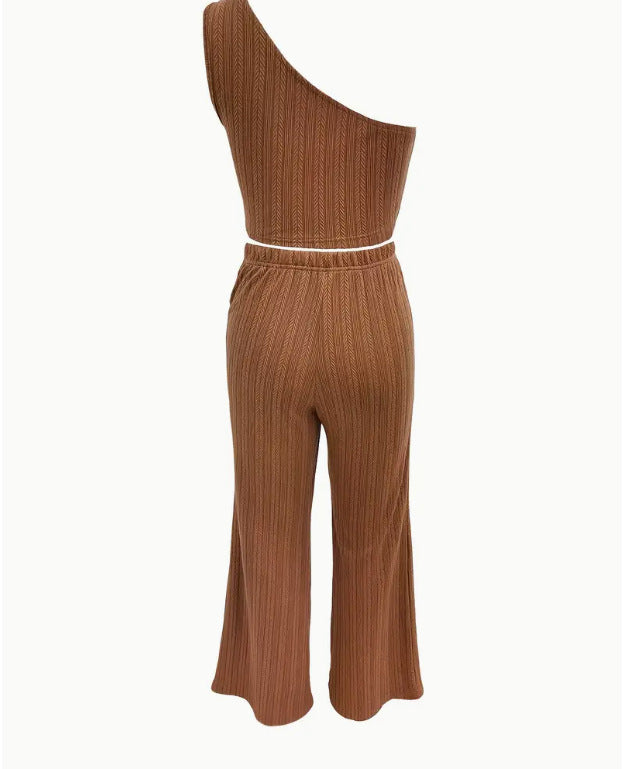 Ladies New Solid Color Knitted Sleeveless Suit