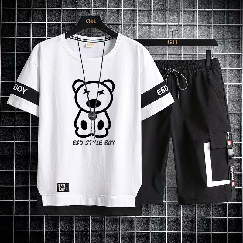 Teenagers Short-sleeved T-shirt Shorts Men's Trendy Sports Suit Junior High School