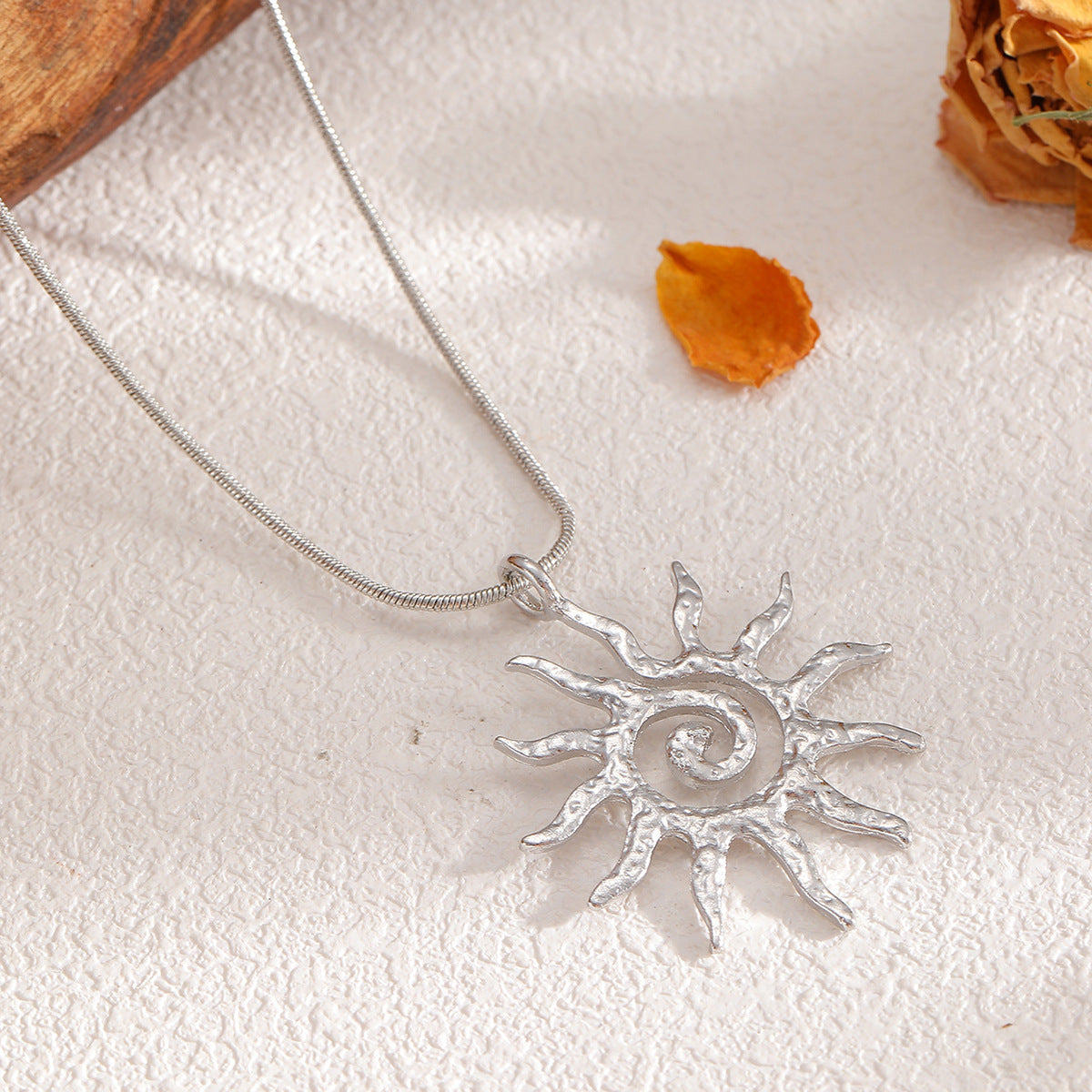 Gold Sun Necklace Hollow Pendant Earrings