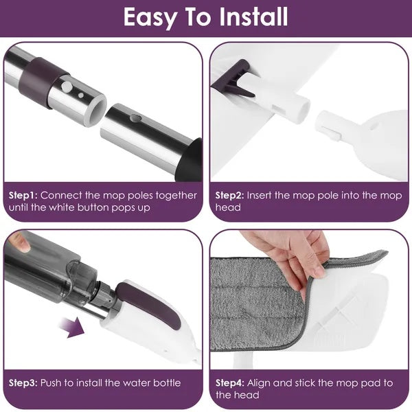 Spray Mop For Floor Cleaning, 49.21 Extended Handle With 360 Rotating Mop Head, 12oz Leak-Proof Water Bottle & 3 Reusable Microfiber Pads - No Battery Needed, For Hardwood, Laminate, Tile, Vinyl & M