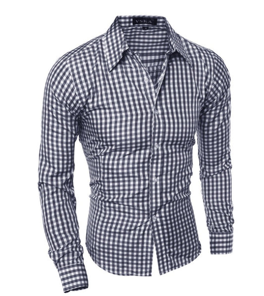 Classic Plaid Shirt Men's Slim Long Sleeve Plaid Shirt