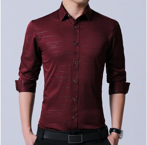 Business dress men's shirt micro-elastic cotton non-iron shirt Slim blue long-sleeved professional shirt