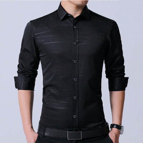 Business dress men's shirt micro-elastic cotton non-iron shirt Slim blue long-sleeved professional shirt