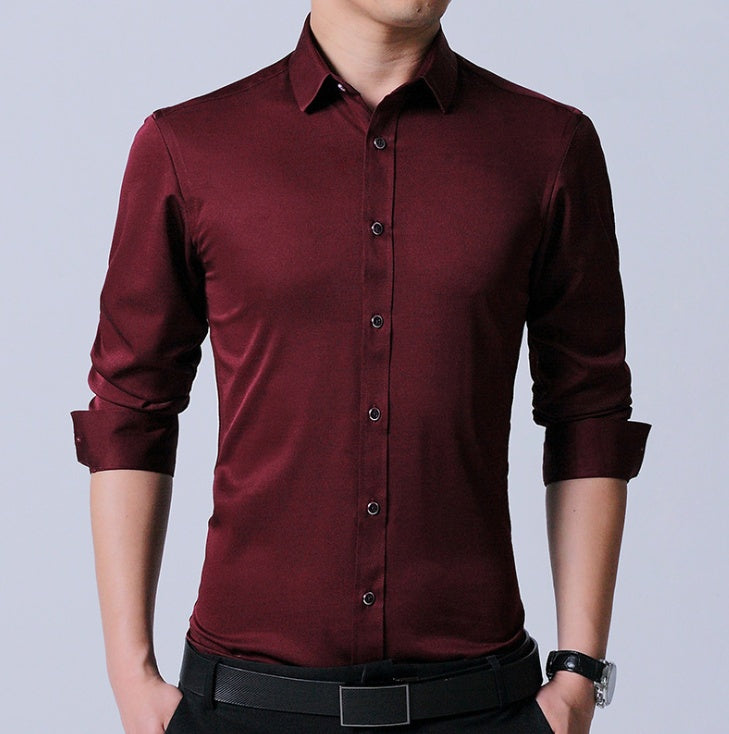 Business dress men's shirt micro-elastic cotton non-iron shirt Slim blue long-sleeved professional shirt