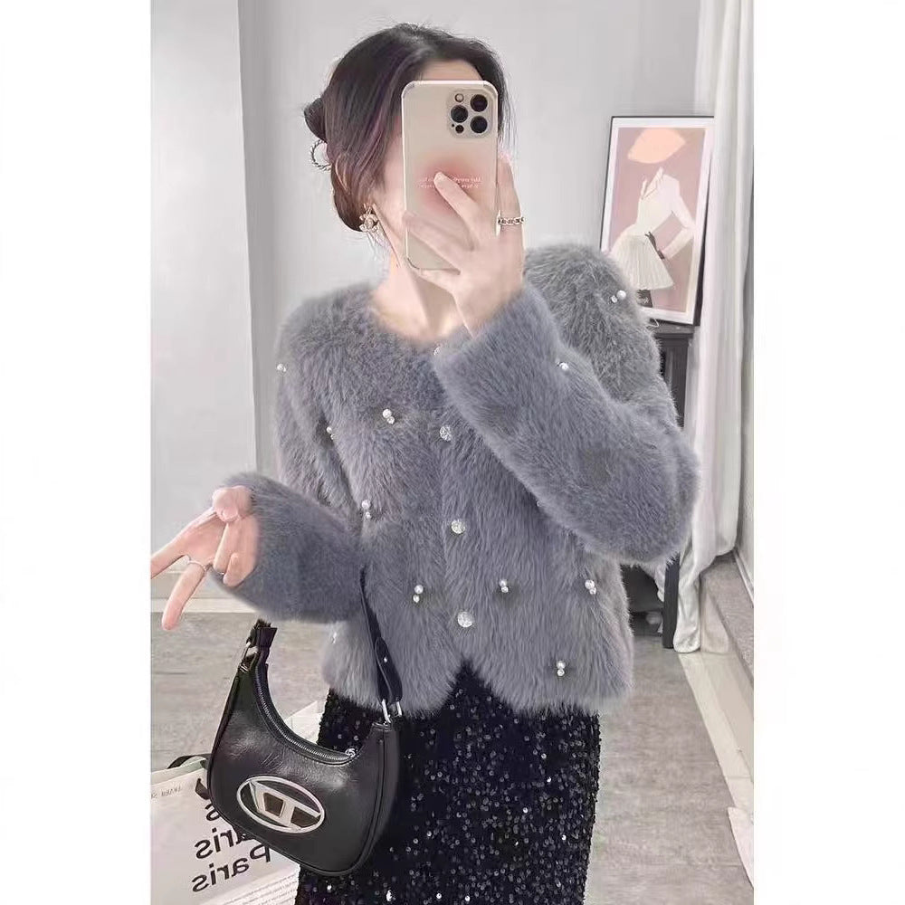 Short Temperamental Diamond Cardigan Autumn And Winter New Beaded Sweater