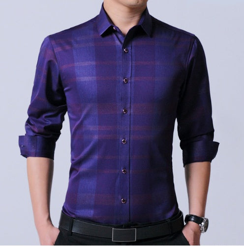 Business dress men's shirt micro-elastic cotton non-iron shirt Slim blue long-sleeved professional shirt