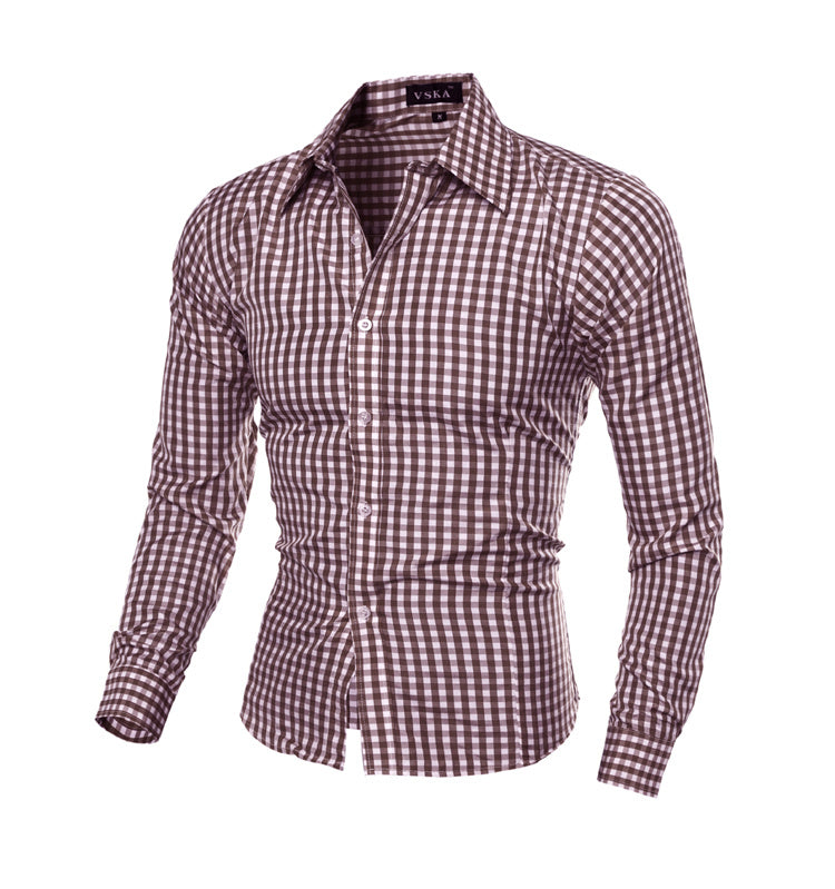 Classic Plaid Shirt Men's Slim Long Sleeve Plaid Shirt