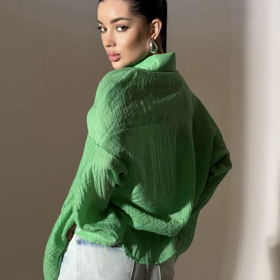 Comfortable Collar Decorated With Buttons Casual Top