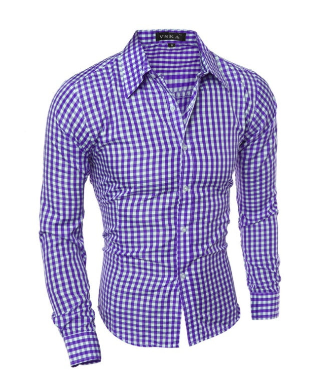 Classic Plaid Shirt Men's Slim Long Sleeve Plaid Shirt