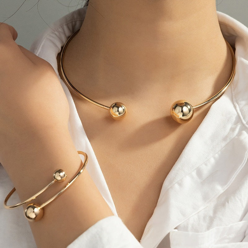 Gold Size Ball Dislocation Thin Open-end Bangle Bracelet Armband Suit