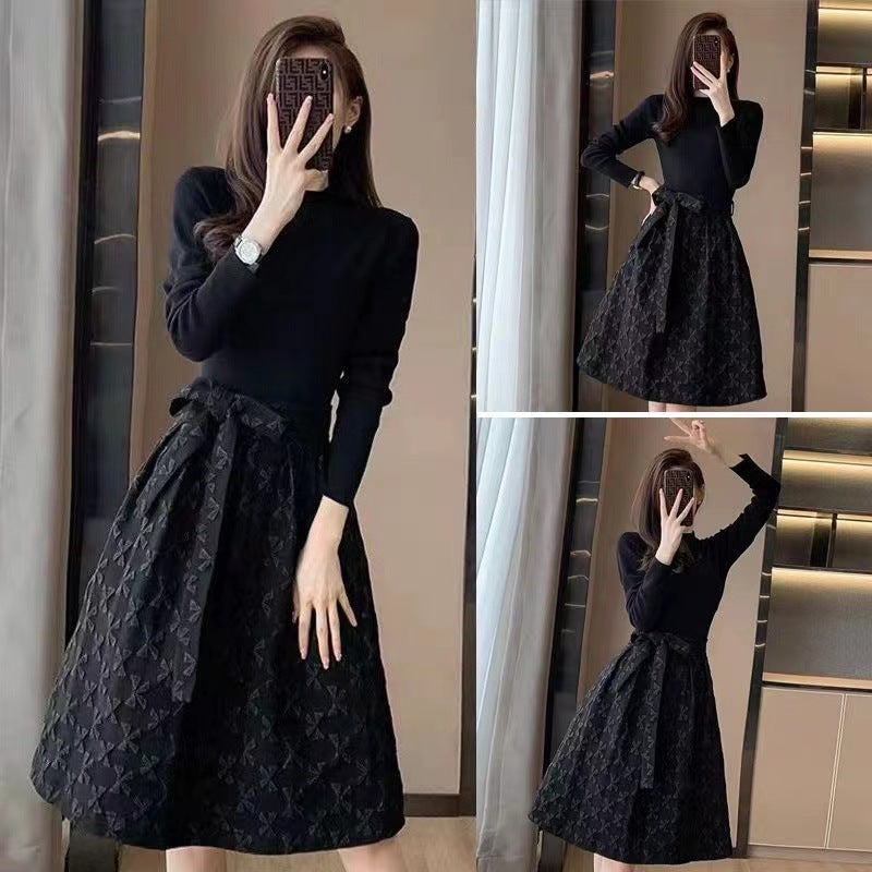 Fashion Temperament Waist-controlled Show Thin Black Dress