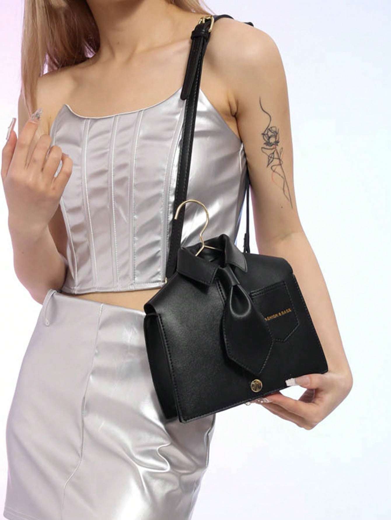 Quirky Shaped Collar Women Crossbody Bag, Fashion Black Flap Shoulder Bag, Phone Pouch, Interesting Gift