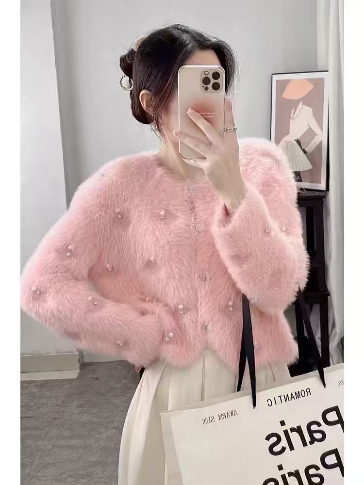 Short Temperamental Diamond Cardigan Autumn And Winter New Beaded Sweater