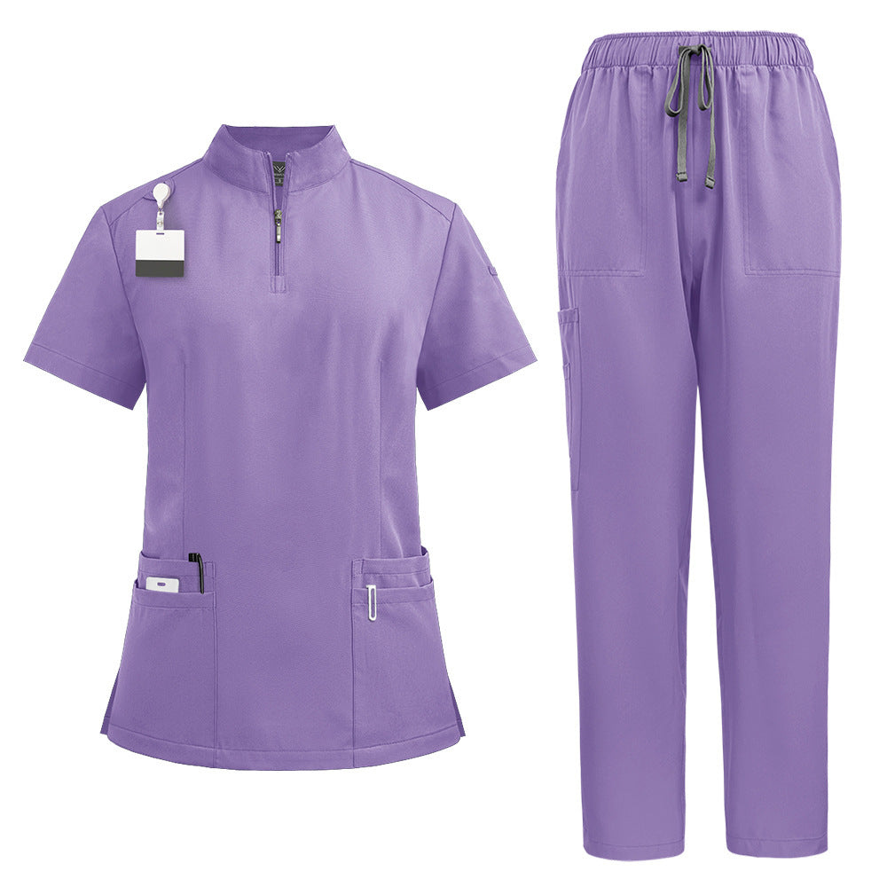 Stand Collar Zipper Doctor Nurse Work Uniforms Suit