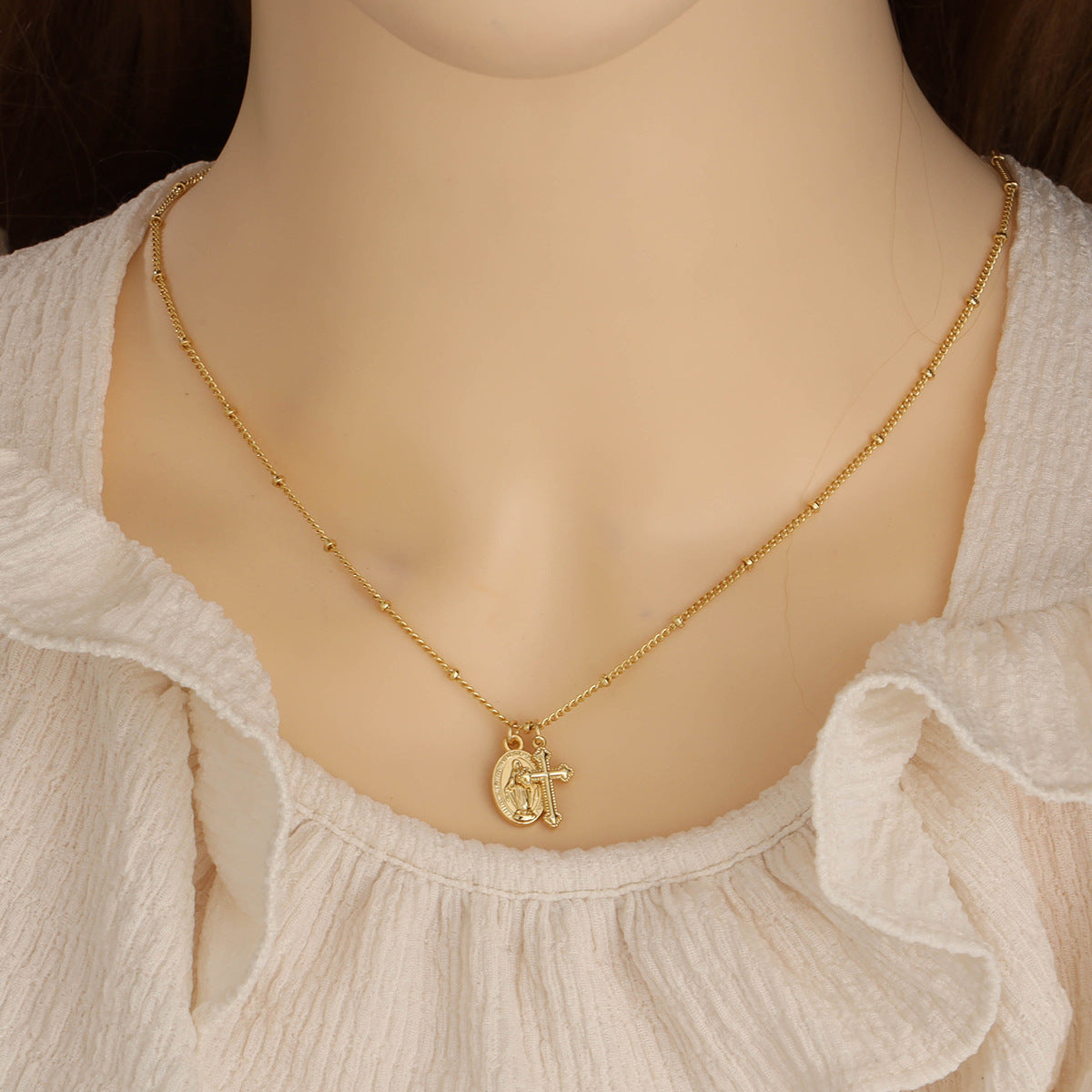 Ornament Cross Virgin Mary Necklace For Women