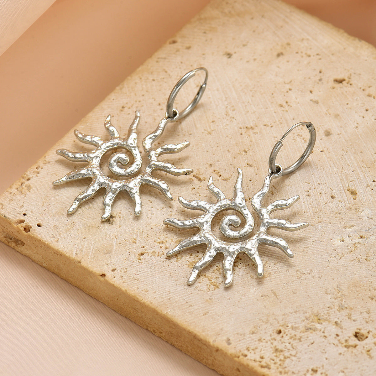 Gold Sun Necklace Hollow Pendant Earrings