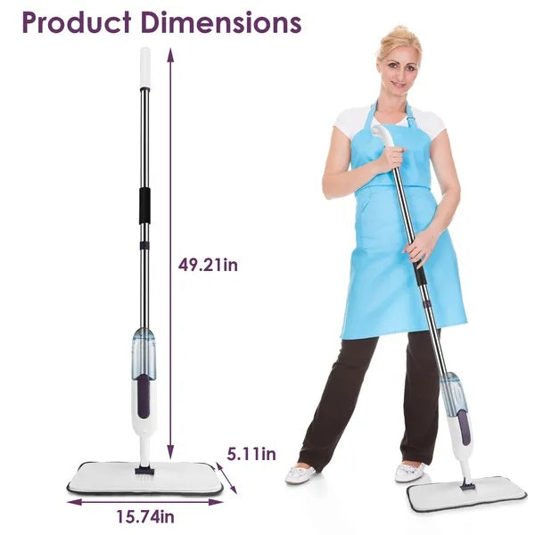 Spray Mop For Floor Cleaning, 49.21 Extended Handle With 360 Rotating Mop Head, 12oz Leak-Proof Water Bottle & 3 Reusable Microfiber Pads - No Battery Needed, For Hardwood, Laminate, Tile, Vinyl & M