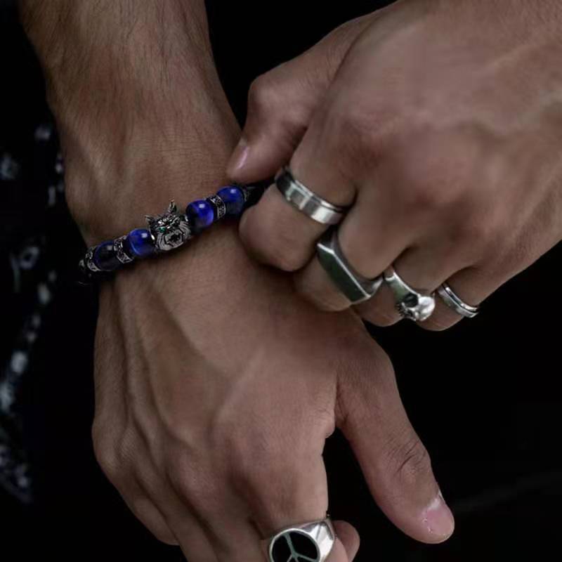 New Simple Style Domineering Wolf Head Bracelet Copper Micro-inlaid Men