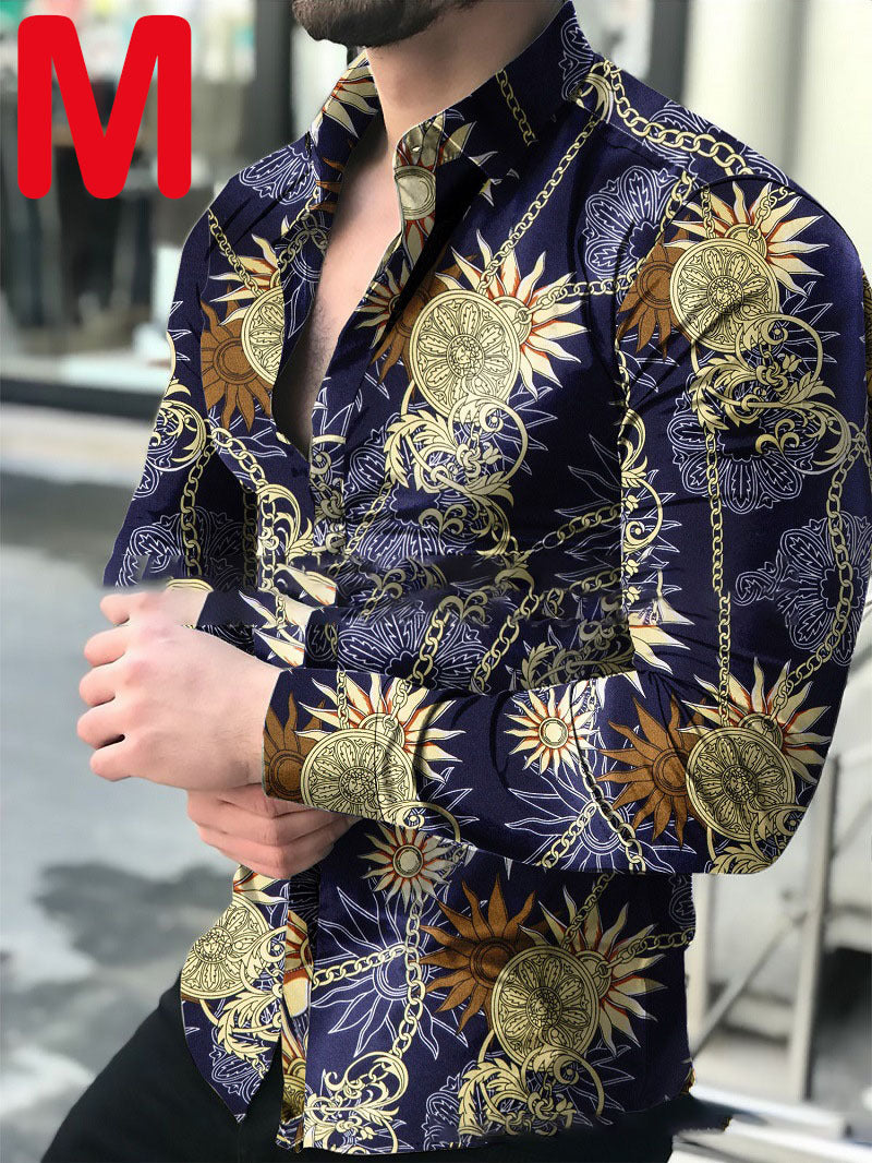 Men's Casual Long-sleeved Printed Shirt