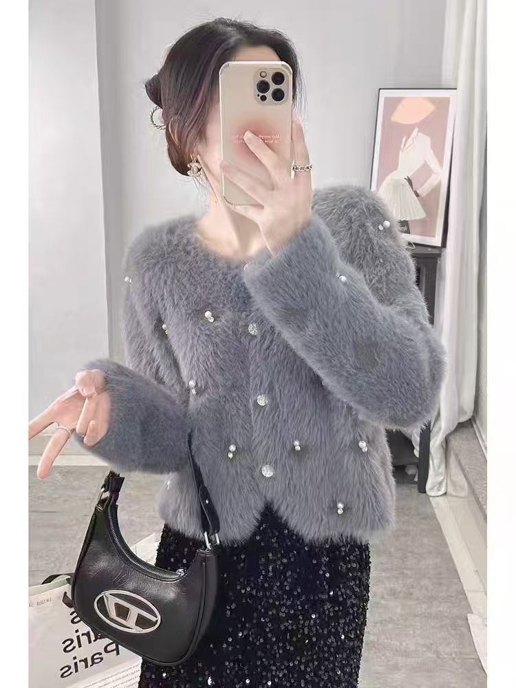 Short Temperamental Diamond Cardigan Autumn And Winter New Beaded Sweater