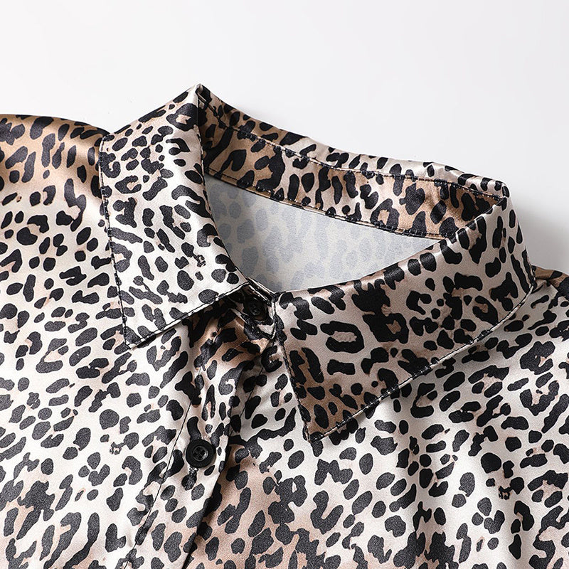 Women's Elegant Satin Lapel Long Sleeve Full Button Shirt Spring Autumn Fashion Tapered Waist Design With Sheen