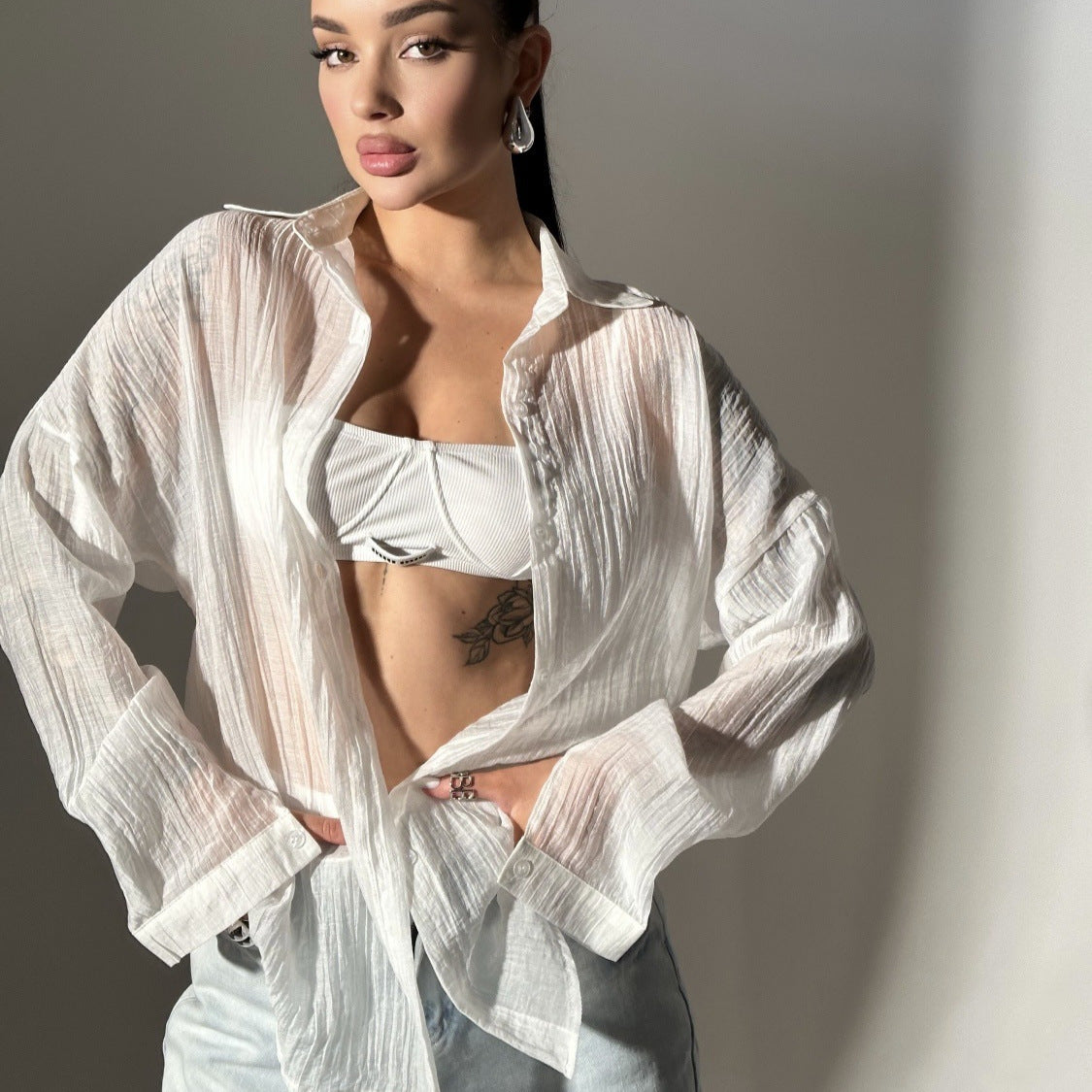 Comfortable Collar Decorated With Buttons Casual Top