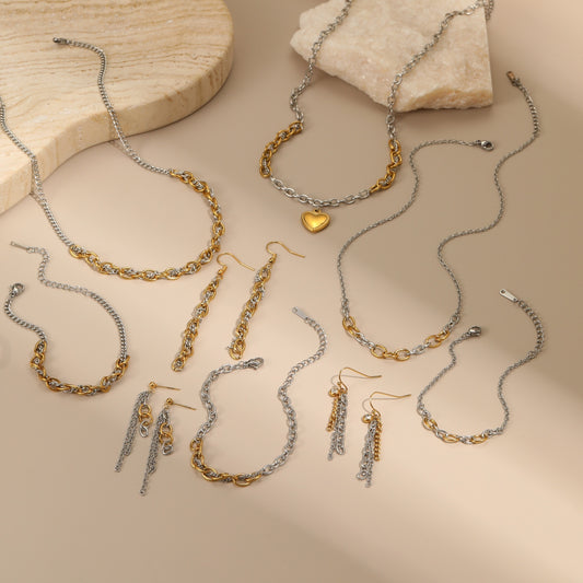 Autumn And Winter New Style Necklaces Gold And Silver Color Matching Earrings Jewelry