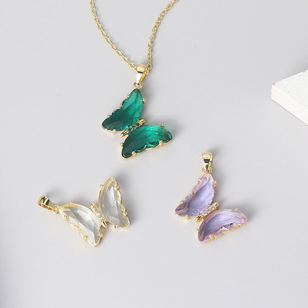 Colorful Crystal Butterfly Pendant Necklace Female