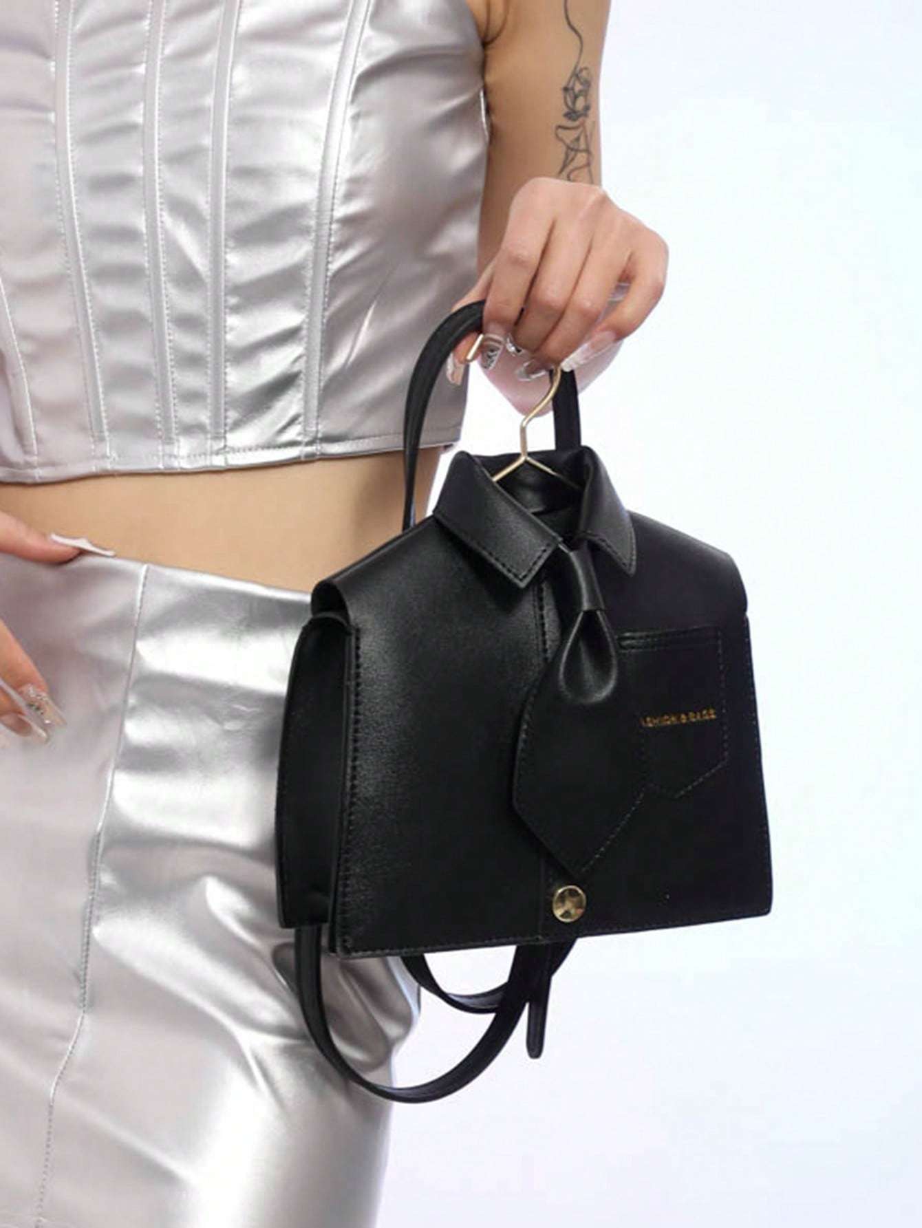 Quirky Shaped Collar Women Crossbody Bag, Fashion Black Flap Shoulder Bag, Phone Pouch, Interesting Gift