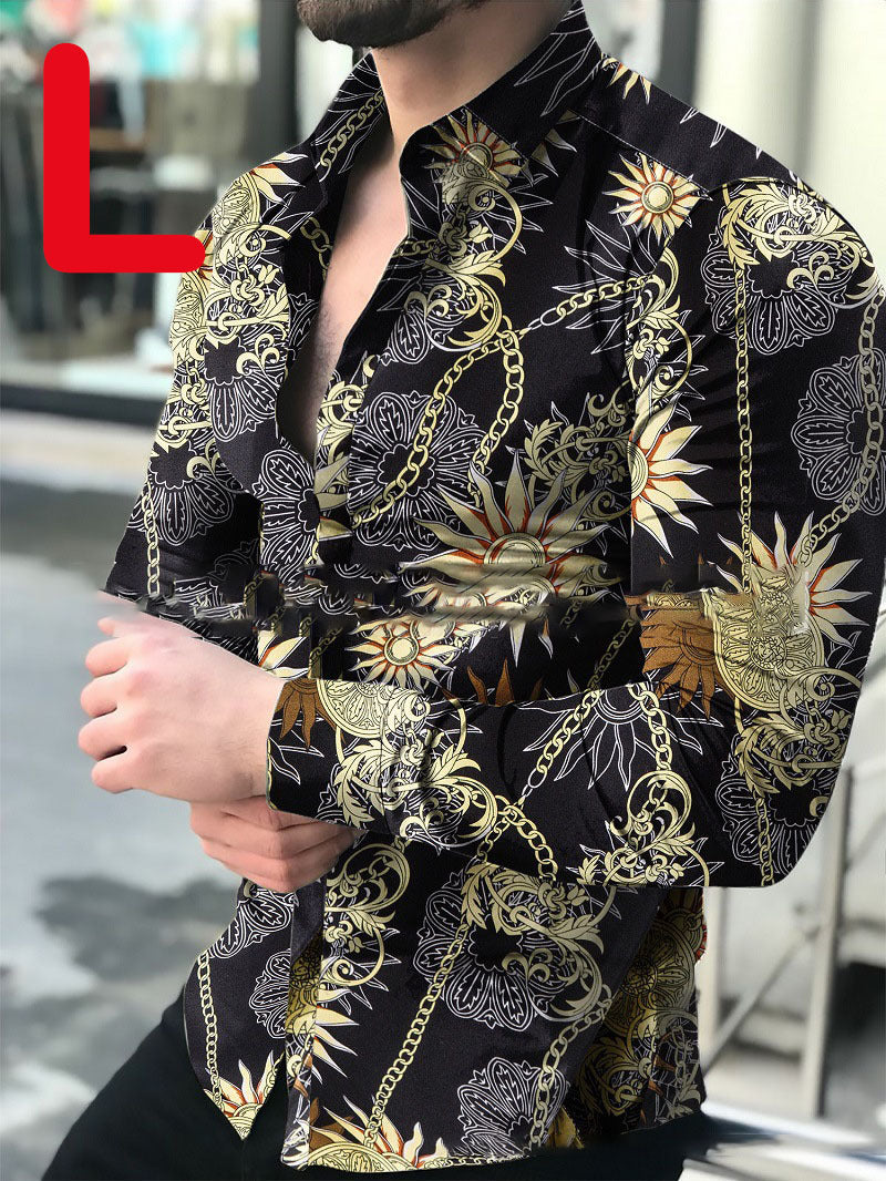 Men's Casual Long-sleeved Printed Shirt