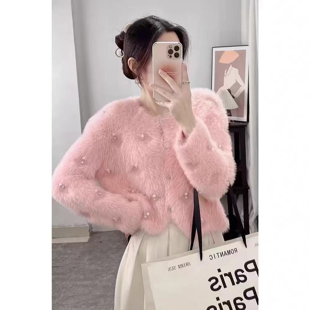 Short Temperamental Diamond Cardigan Autumn And Winter New Beaded Sweater