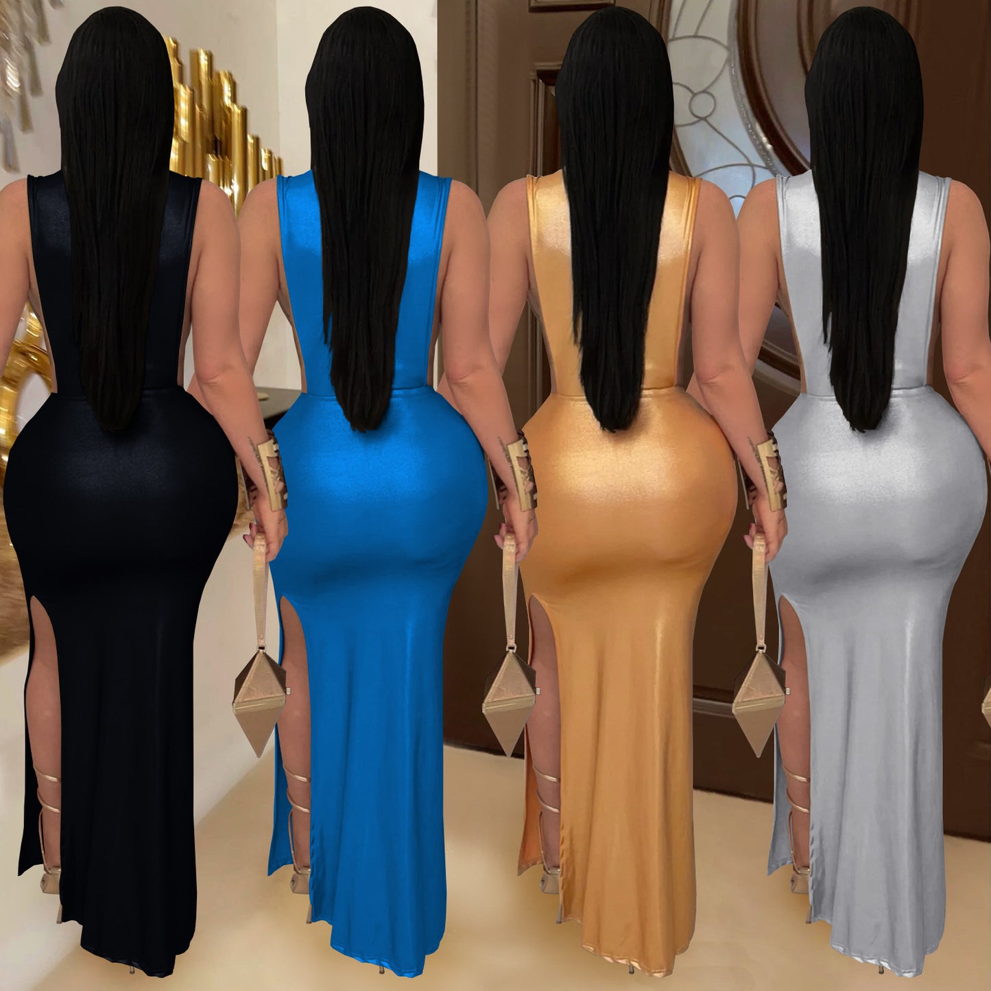 Wear Sexy Elegant Turtleneck Arm Covering Split Dress