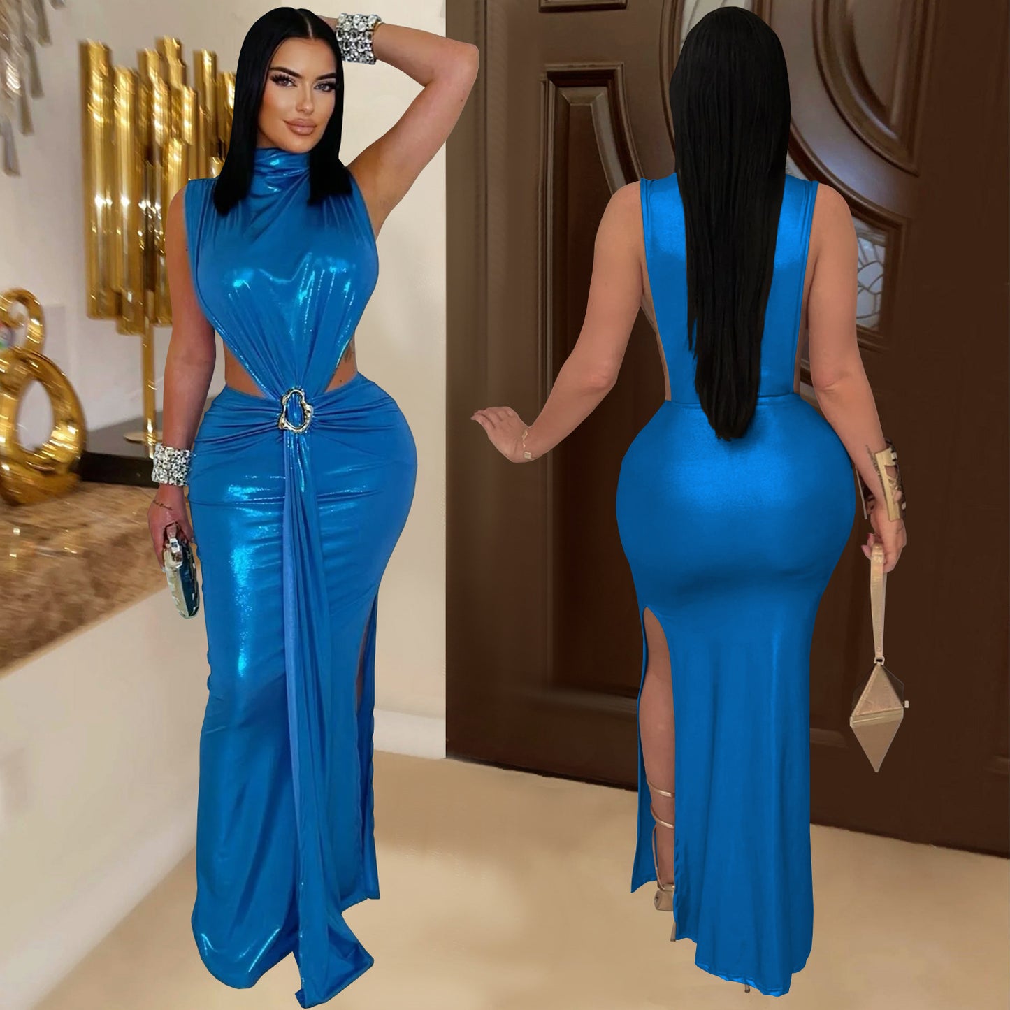 Wear Sexy Elegant Turtleneck Arm Covering Split Dress