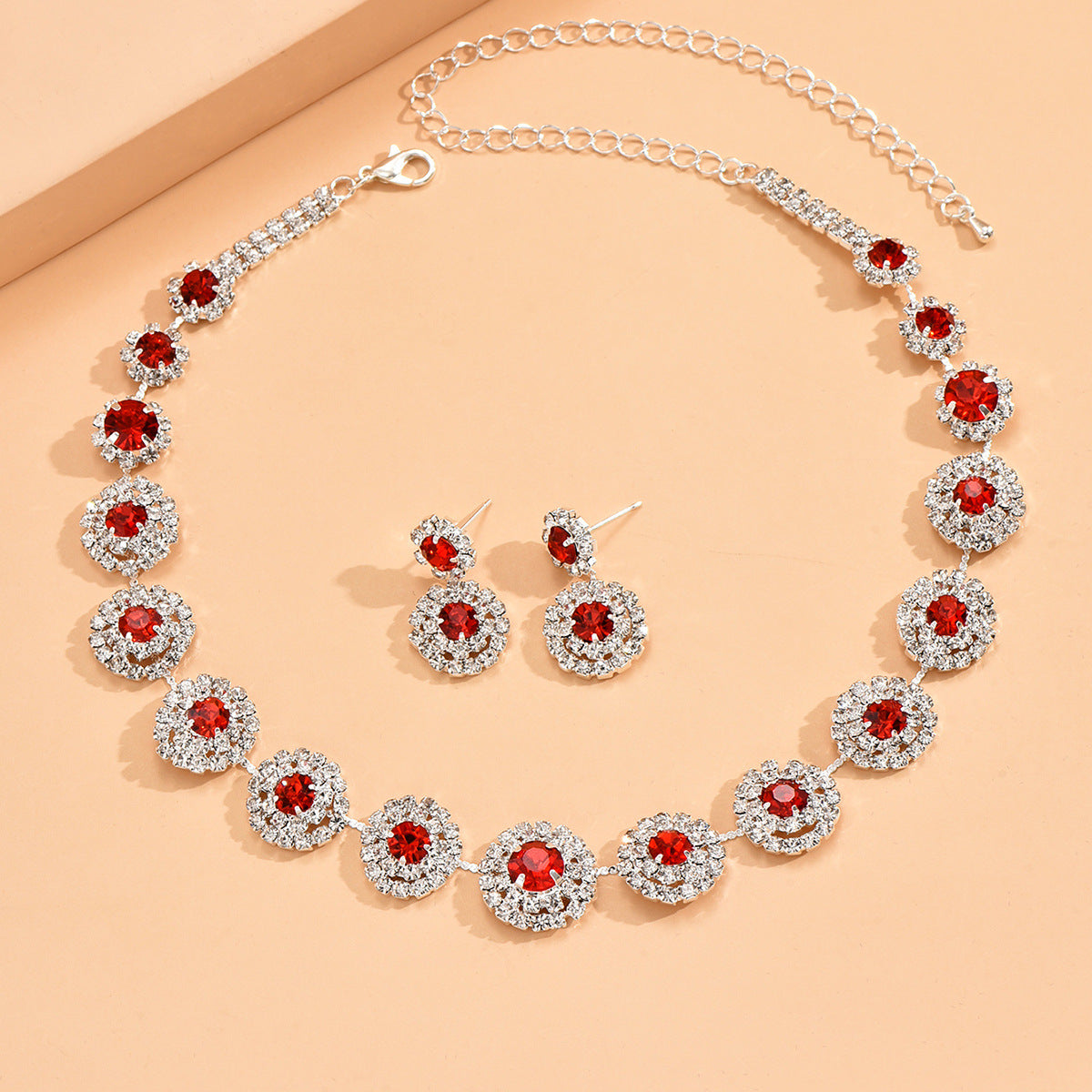 Popular Luxury Round Rhinestone Quartz Necklace And Earring Suit