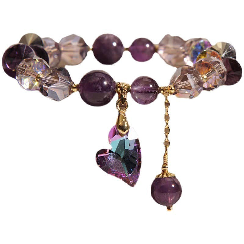 Purple Heart Crystal Bracelet Fashion Elegant Natural Amethyst Jewelry