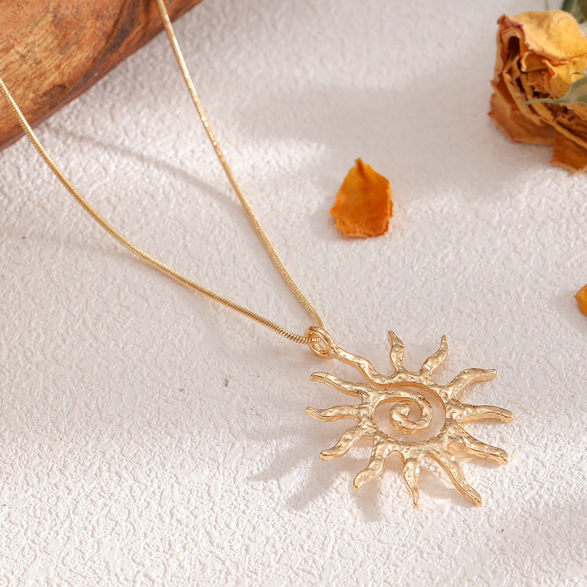 Gold Sun Necklace Hollow Pendant Earrings