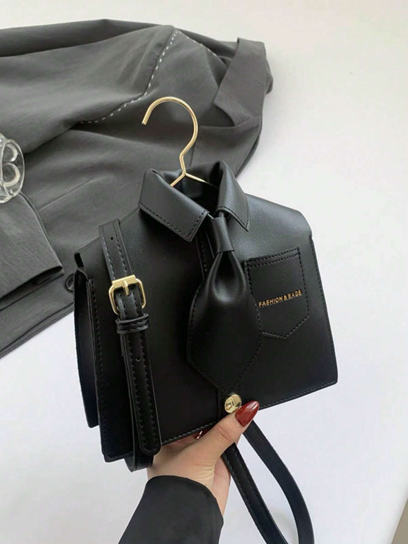 Quirky Shaped Collar Women Crossbody Bag, Fashion Black Flap Shoulder Bag, Phone Pouch, Interesting Gift