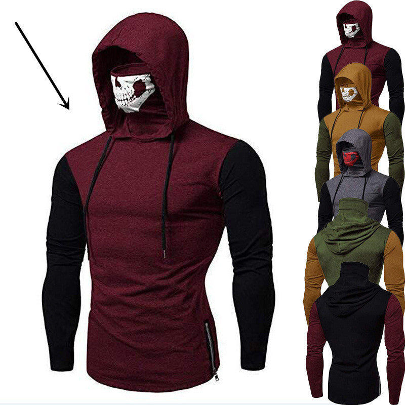 Stylish Hooded High Neck Skull Long Sleeve T Shirt