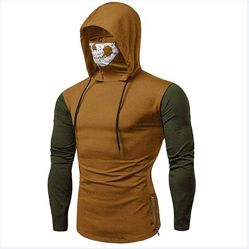 Stylish Hooded High Neck Skull Long Sleeve T Shirt