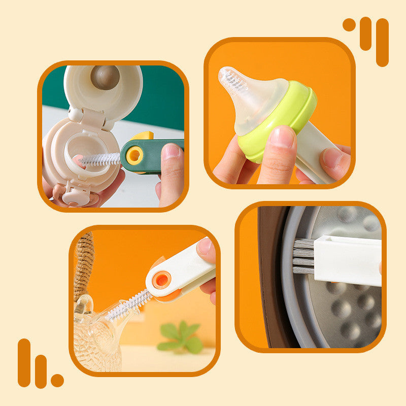 Three-in-one Cartoon Cup Lid Groove Dead Corner Cleaning Brush