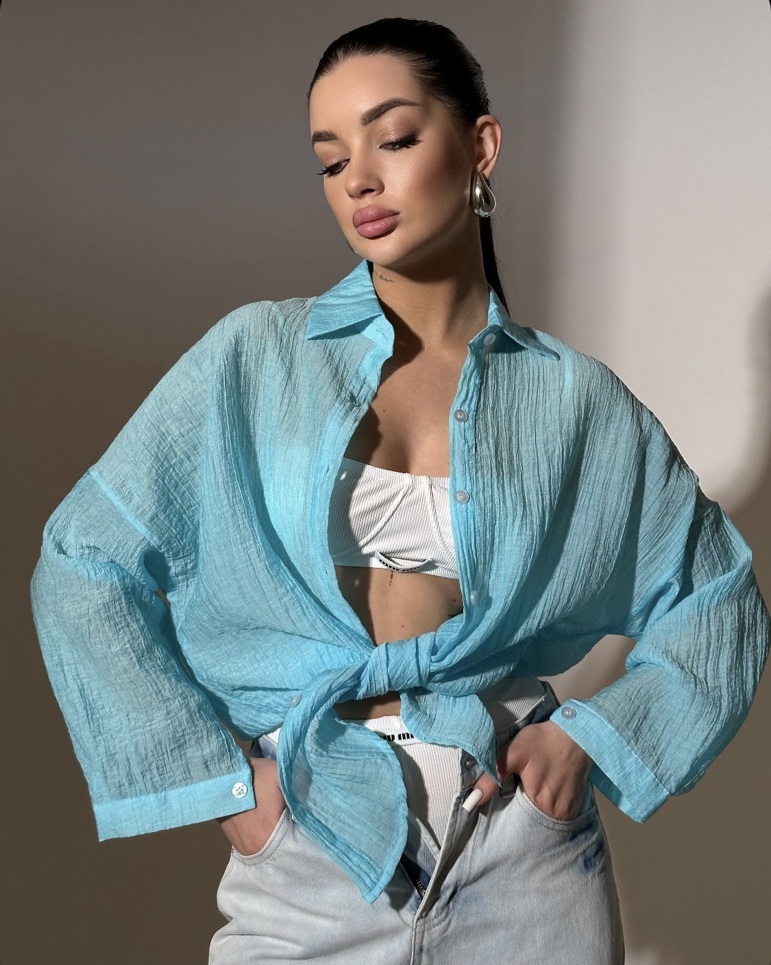 Comfortable Collar Decorated With Buttons Casual Top