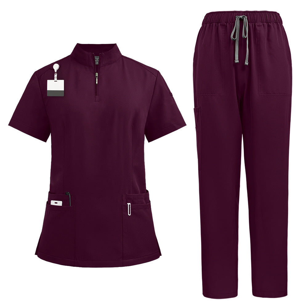 Stand Collar Zipper Doctor Nurse Work Uniforms Suit