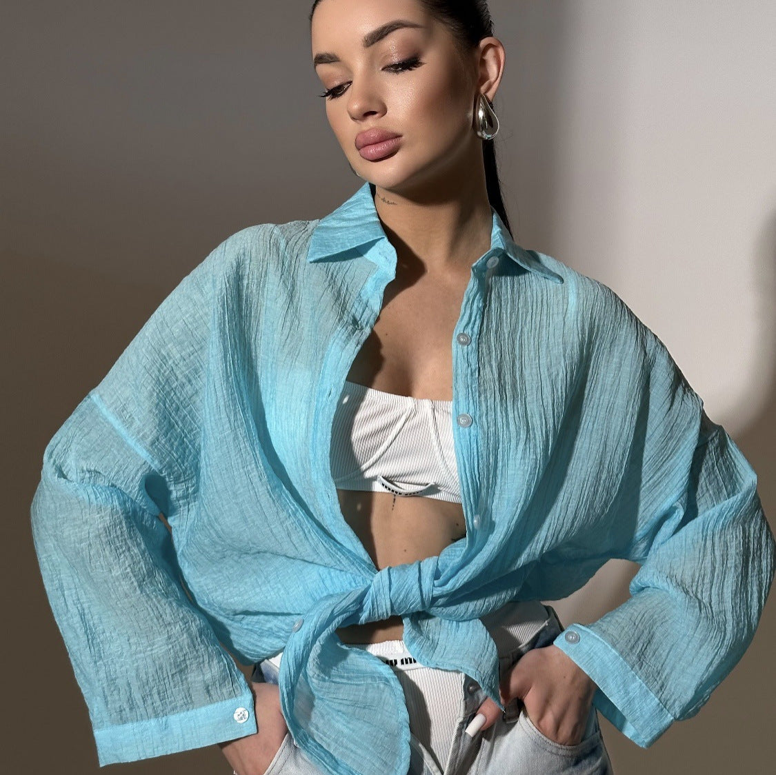 Comfortable Collar Decorated With Buttons Casual Top