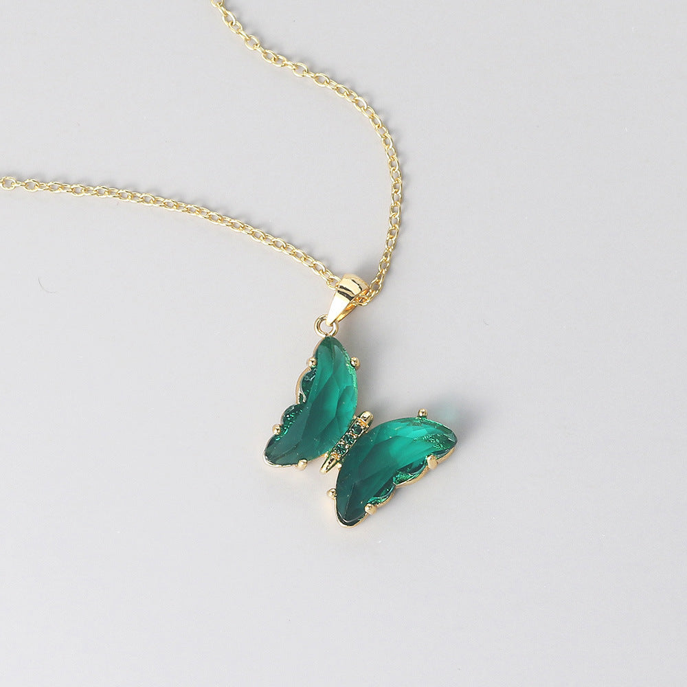 Colorful Crystal Butterfly Pendant Necklace Female