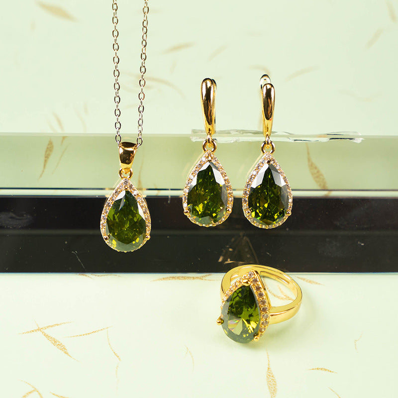 Drop-shaped Zircon Non-fading Ornament Three-piece Set