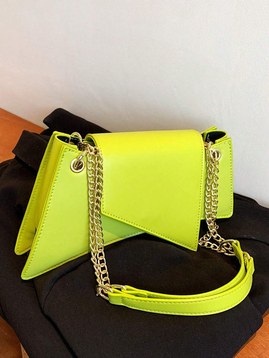 Neon Green Chain Novelty Bag Niche Stone Pattern Flap Underarm Bag PU Leather Textured Bag Purse Fashion Versatile Bag Novelty Gifts , Perfect Best Funny Novelty & Gag Gifts
